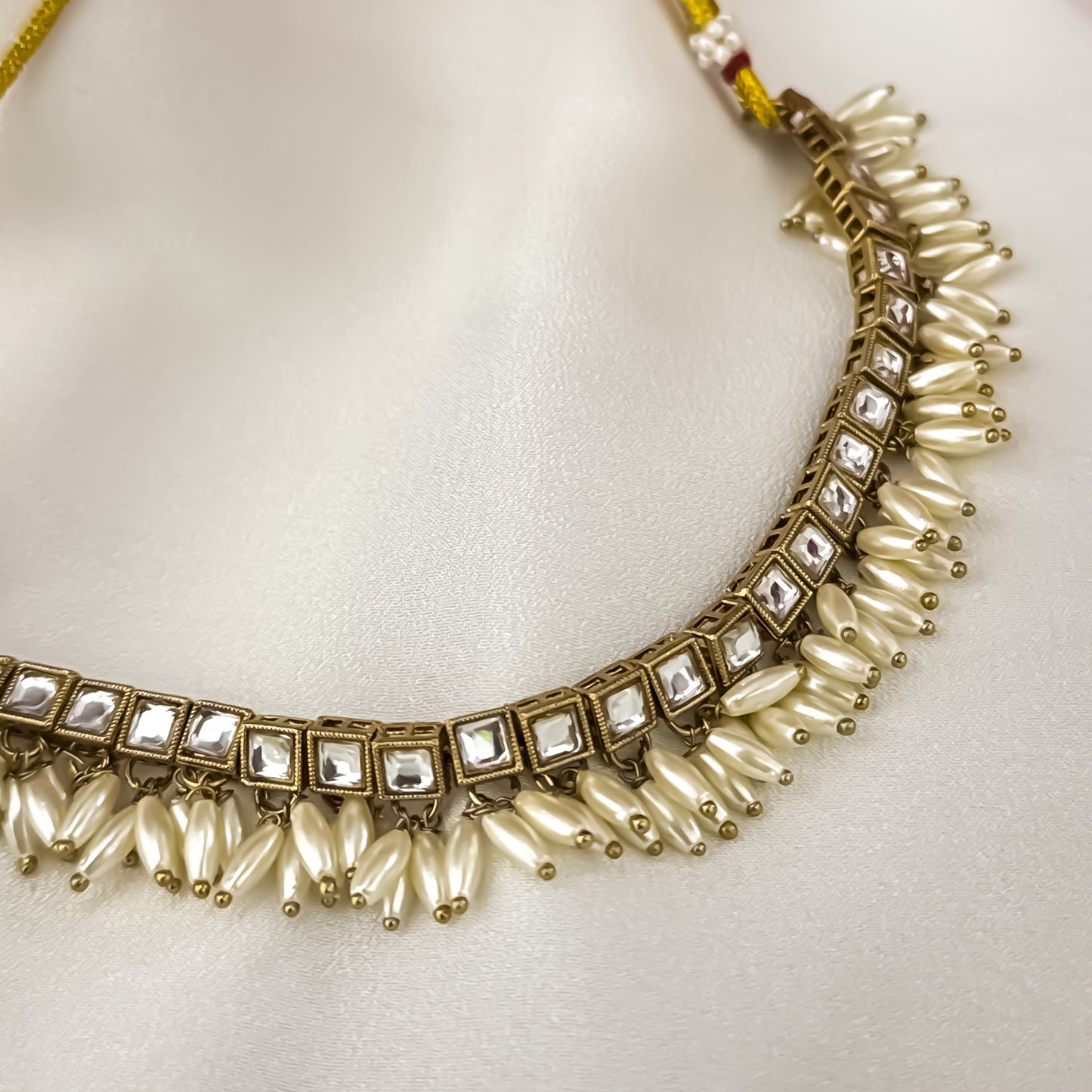 Yashvi Rice Pearl Sleek Necklace Set - Golden