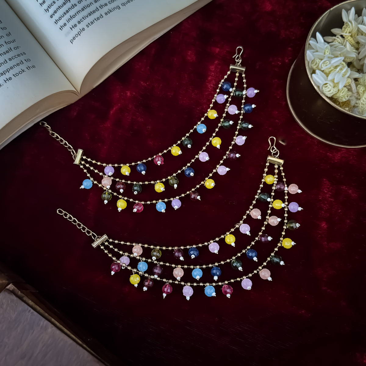 Ishana 3 Layer Pearl Detachable Earchains - Multi