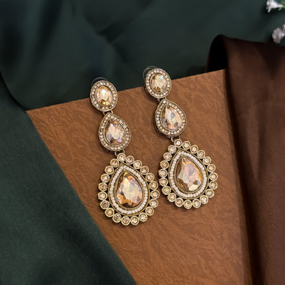 Ashiya Double Layer Designer Zircone Kundan Necklace Set - Golden