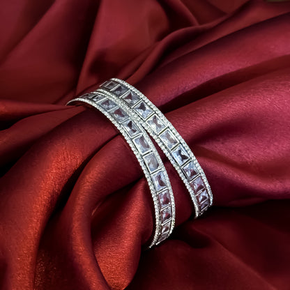 Silver Amara Premium AD Polki Bangles (Set of 2)