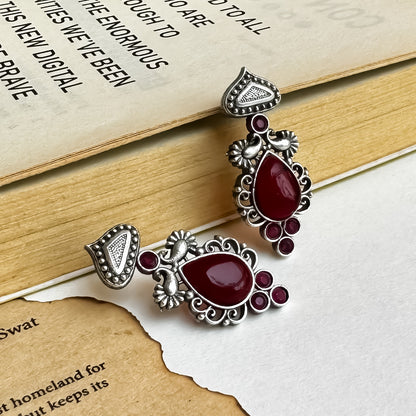 Gazal SLA Brass Earrings - Maroon