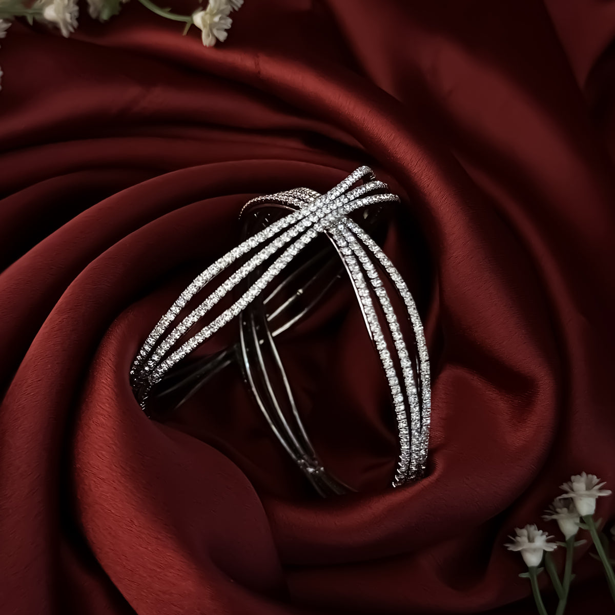 Silver Rishika Premium AD Bangles (Set of 2)