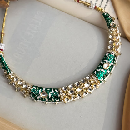 Malishka Meenakari Hasli Necklace Set - Green