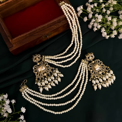 Jodha Jadau Reverse AD Necklace Set with Sahara Earrings & Teeka - Golden