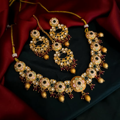 Sayantika Rajwadi Matte Polish Necklace Set - Green