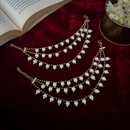 Ishana 3 Layer Pearl Detachable Earchains - Golden