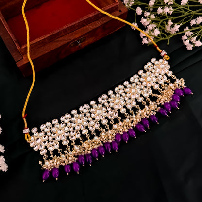Antara Dabi Kundan Neckalce set - Purple