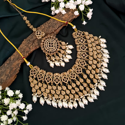 Riwaz Jadau Reverse AD Necklace Set - Golden