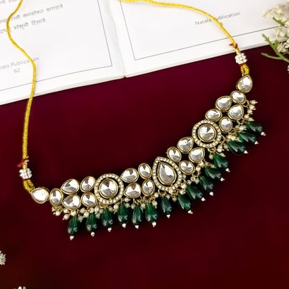 Emerald Green Sai Premium Kundan Necklace Set