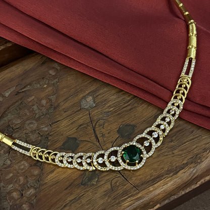 Yasira American Diamond Necklace Set - Golden & Green