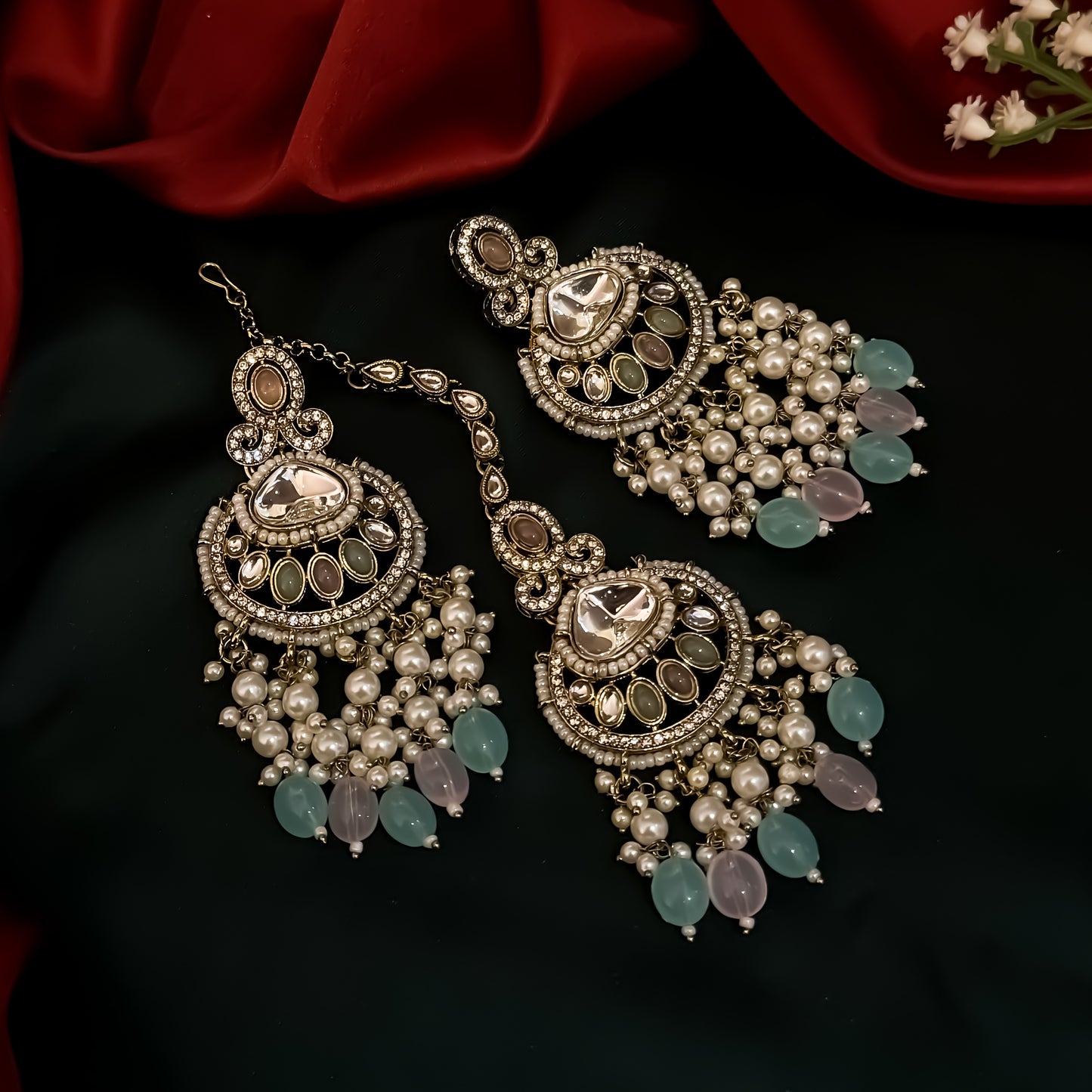 Lavya Pearl Premium Necklace Set - Pastel Pink & Pastel Green