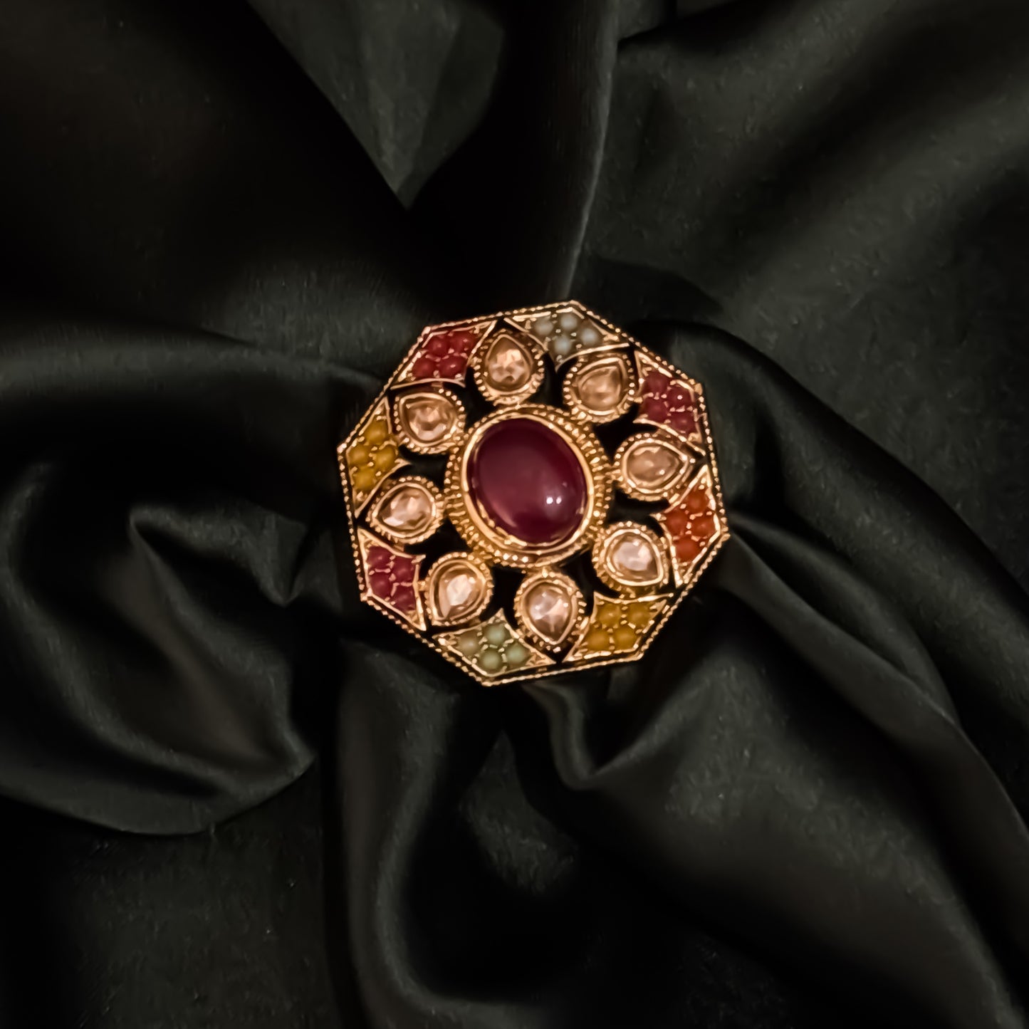 Sanjana Jadau Adjustable Ring - Multi