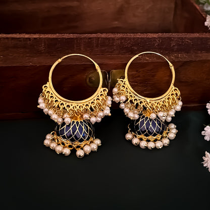 Pihu Pearl Bali Jhumka Earrings - Blue