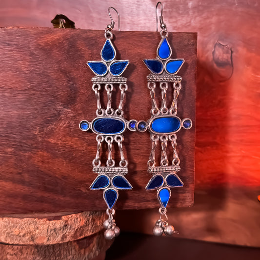 Vasundhara Afghani Vintage Mirror Earrings - Blue