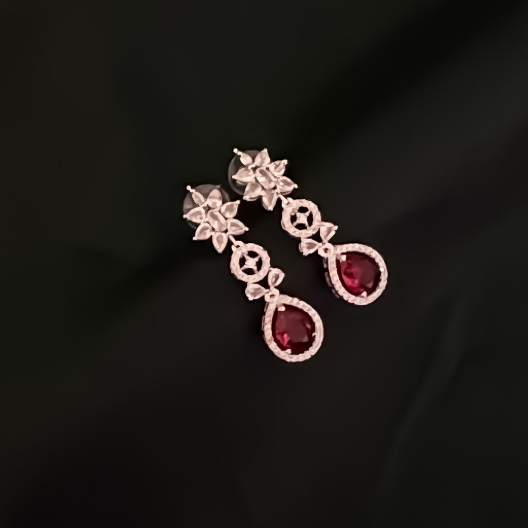 Miren American Diamond Necklace Set - Ruby Red