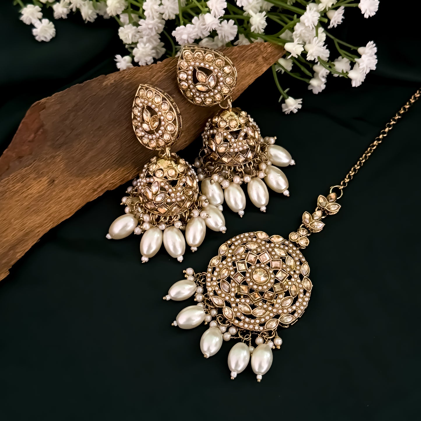 Tansia Jadau Royal Jadau Reverse AD Necklace Set - Golden