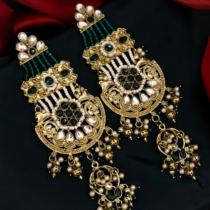 Raaj Rani Fusion Chandbali Earrings - Green