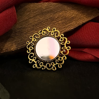 Kiana Mirror Statement Adjustable Ring - Golden