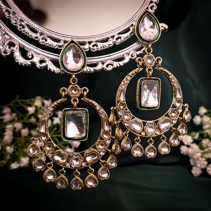 Alia Bhatt Inspired Kundan Chandbali Earrings - Golden