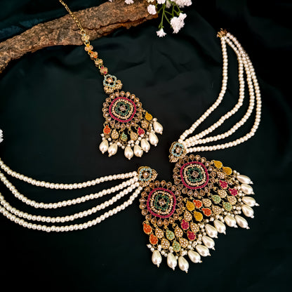 Riwaz Jadau Reverse AD Necklace Set - Multi