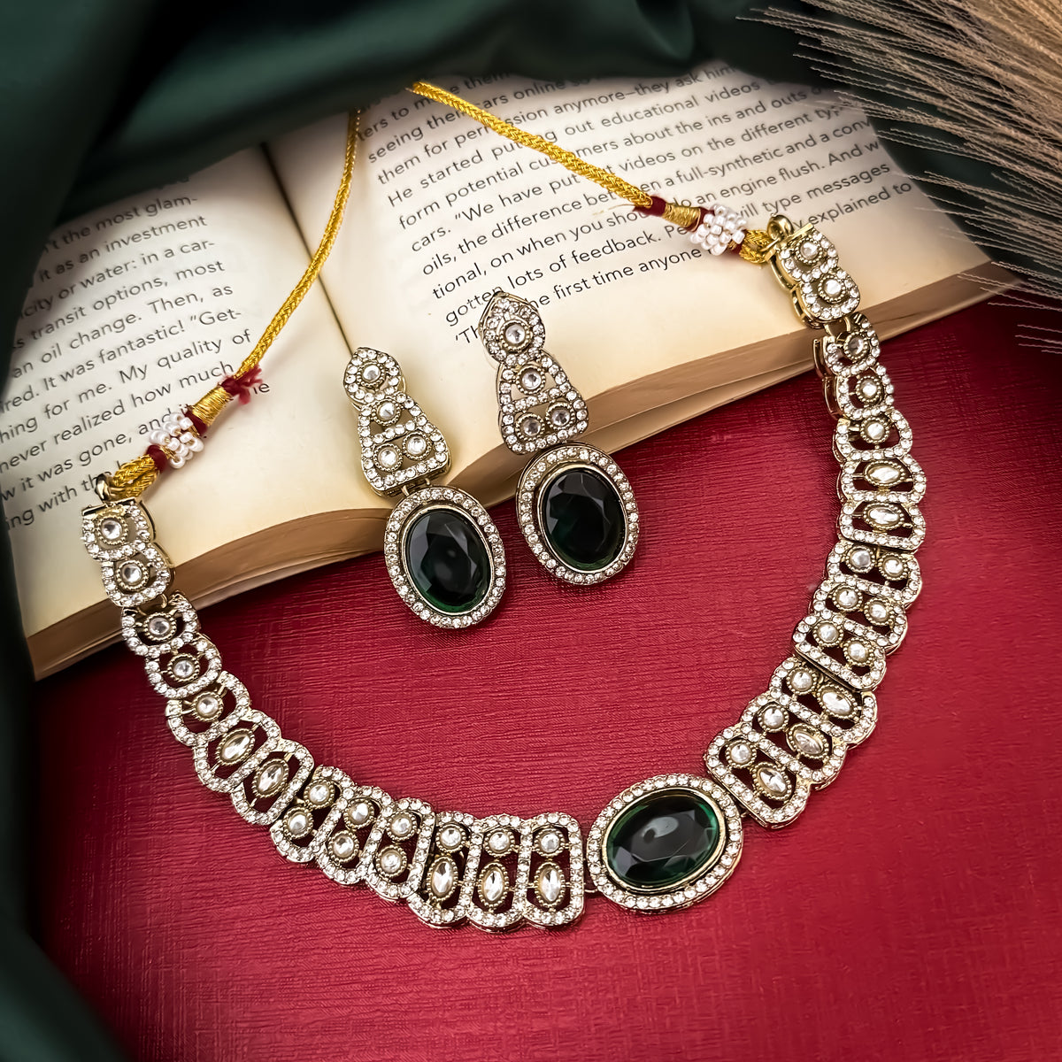 Green Angel Wings Designer Zircone Necklace Set