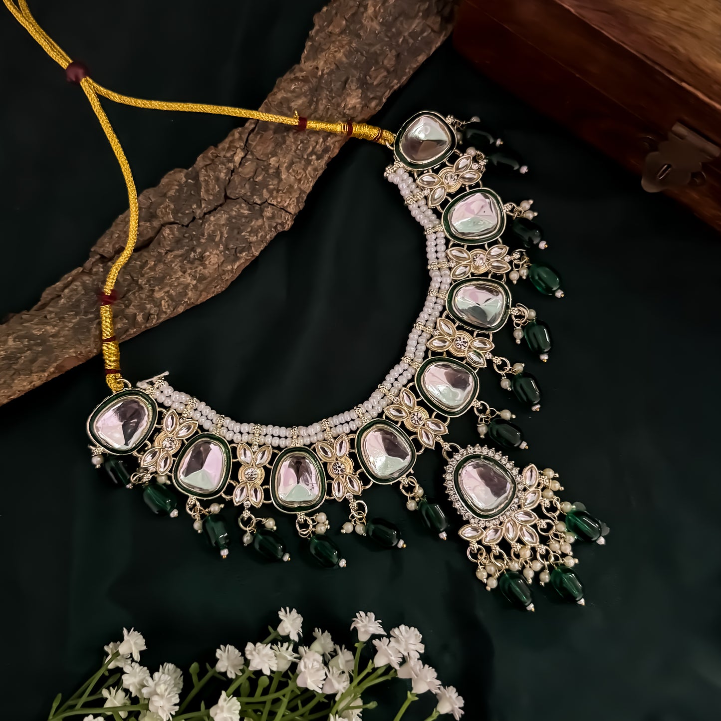 Kasish Kundan Necklace Set - Green