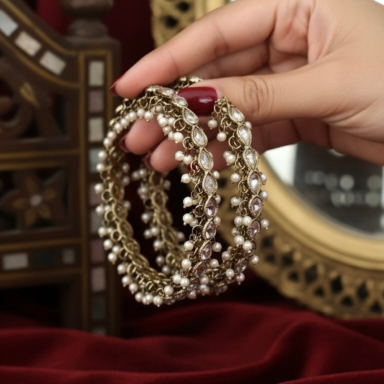 Zaira Reverse AD Premium Kundan Bangles (Set of 2) - Golden
