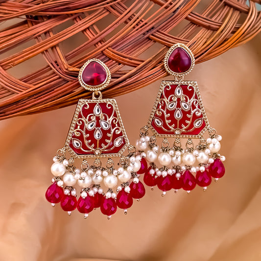 Sanskriti MOP Pearl Chandbali - Pink