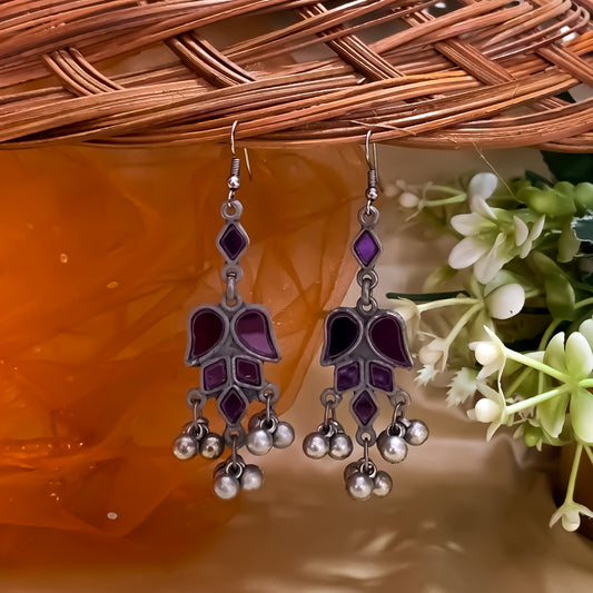 Kriti Afghani Vintage Mirror Earrings - Purple