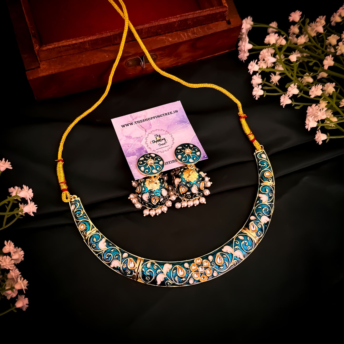 Ridhima Meenakari Hasli Necklace Set - Peacock Blue