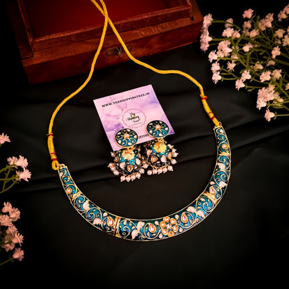 Ridhima Meenakari Hasli Necklace Set - Peacock Blue