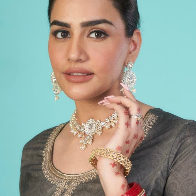 Namita Golden Necklace with Earrings Set