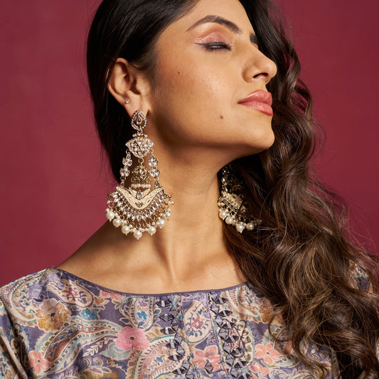 Rangat Jhumka Chandbali Earrings - Golden/Ivory