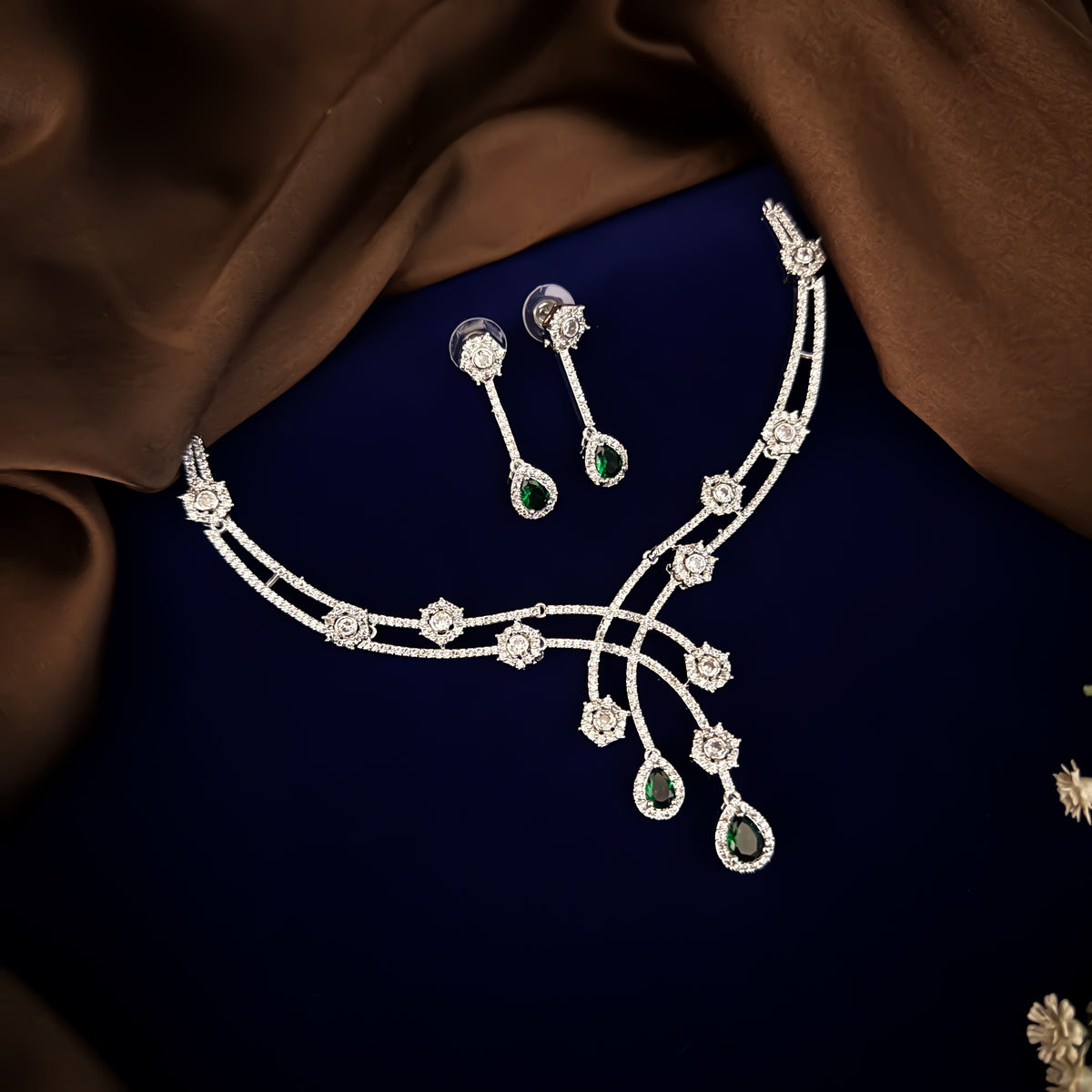 Emerald Green Laila American Diamond Necklace Set