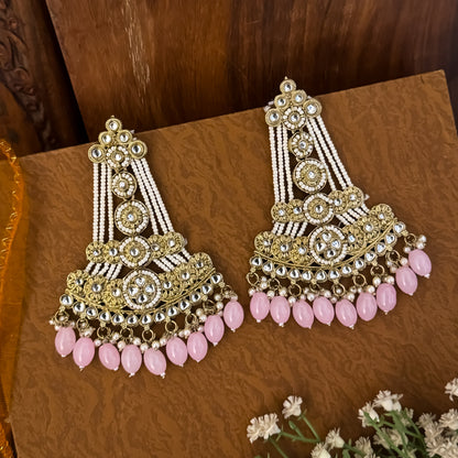 Pastel Pink Kinza Kundan Pearl Chandbali Earrings