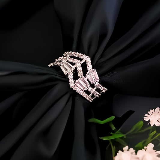 Siyasa American Diamond Silver Adjustable Ring