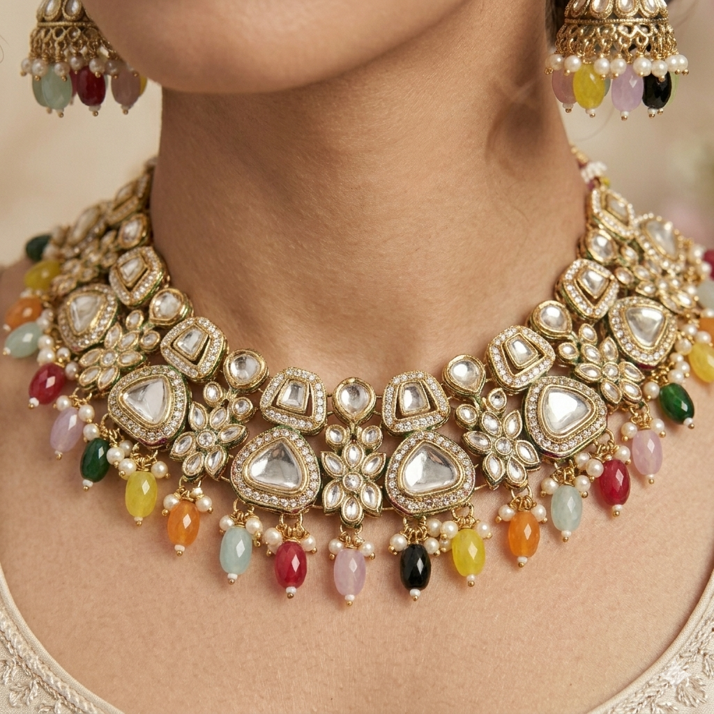 Ramsha Royal Kundan Necklace Set - Multi