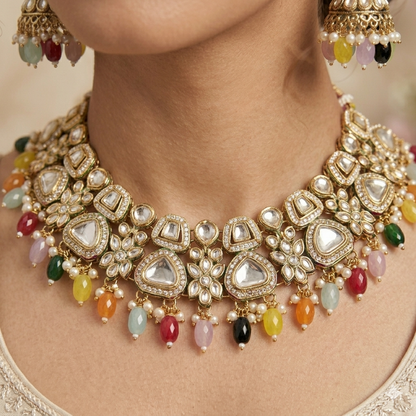 Ramsha Royal Kundan Necklace Set - Multi