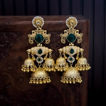 Falak Premium Kashmiri Matte Polish Jhumka Earrings - Green