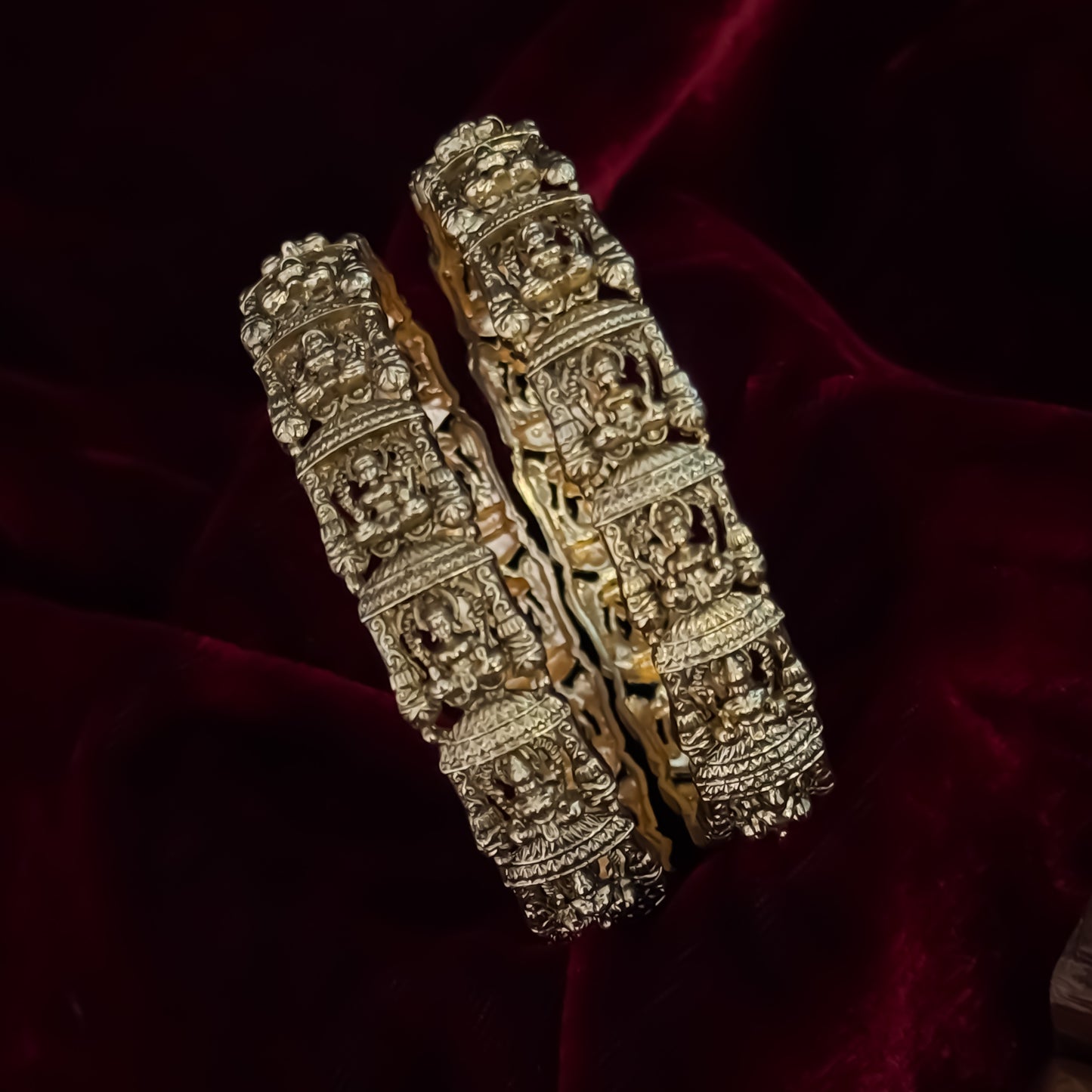 Tarakshi Divine Lakshmi Temple Gold Bangles - Golden (Set of 2)
