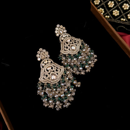 Madiha Premium Reverse AD Necklace Set - Green