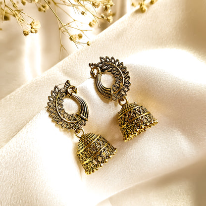 Peacock Golden Jhumki Earrings