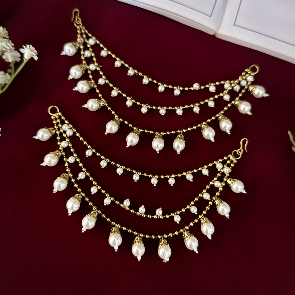 Golden Vanya 3 Layer Baahubali Pearl Detachable Earchains