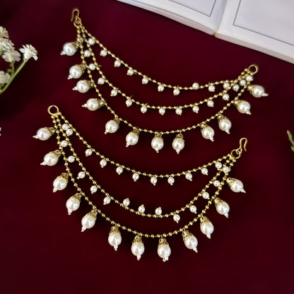 Golden Vanya 3 Layer Baahubali Pearl Detachable Earchains