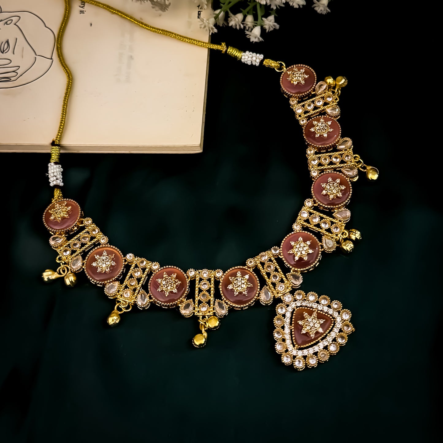 Naina Kashmiri Brass Ghungroo Necklace Set - Pastel Pink