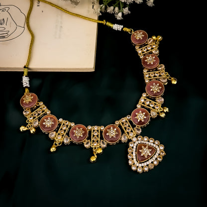 Naina Kashmiri Brass Ghungroo Necklace Set - Pastel Pink