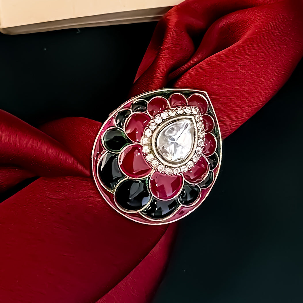Revati Premium Meenakari Adjustable Ring - Pink & Green
