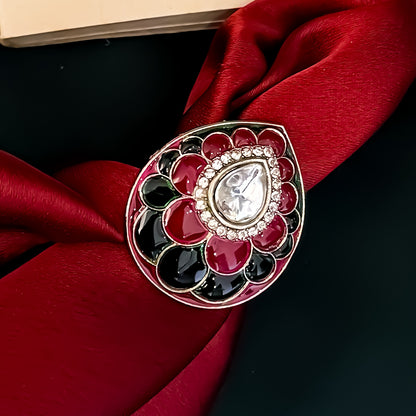 Revati Premium Meenakari Adjustable Ring - Pink & Green