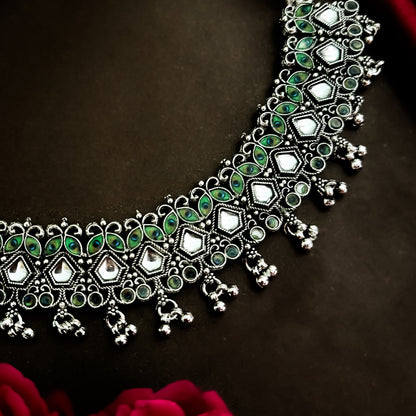 Morpankh Mirror Necklace Set with teeka