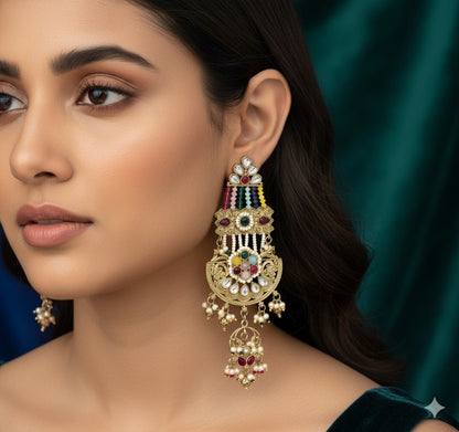 Raaj Rani Fusion Chandbali Earrings - Multi